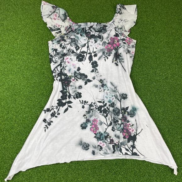 New Directions Black Floral Ruffle Tunic Top Sz S - Picture 6 of 6